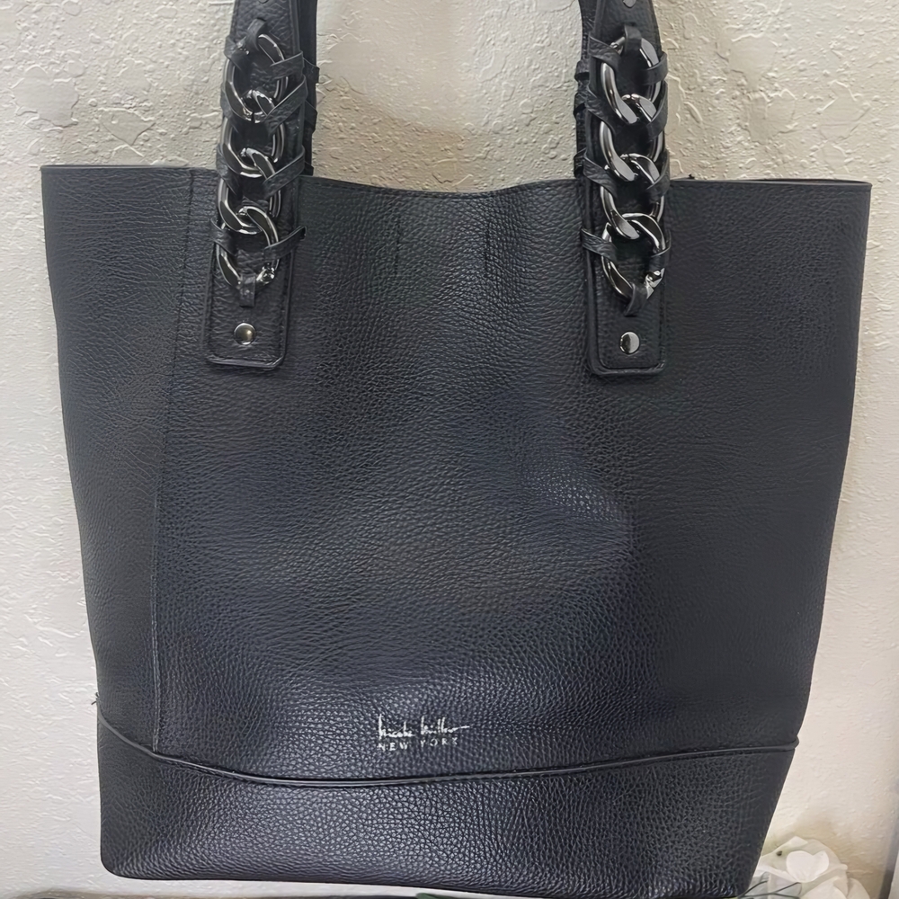 Nicole Miller Black Leather Tote Bag